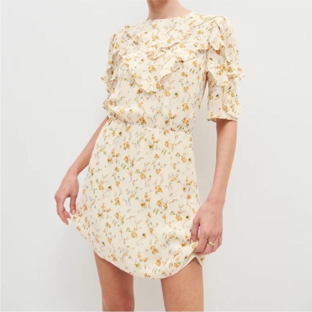Reformation Cream and Yellow Puff Sleeve Sundress